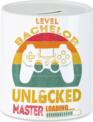 Produktbild von Level Bachelor Unlocked Master Loading Spardose Studium Lernen Bildung Konsole Spiel Controller Gamepad