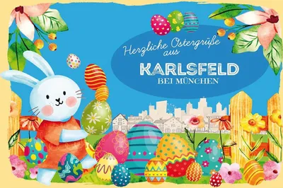 Produktbild von vianmo Holzschild 12x18 cm Ostergrüße KARLSFELD BEI MÜNCHEN