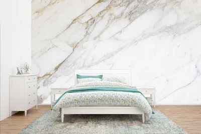 Produktbild von Marmor-Teppich - Luxe - Breite 435 cm x Höhe 260 cm - Weiß - Gold - Marmor-Look