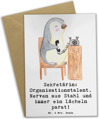 Produktbild von Mr. & Mrs. Panda Klappkarte Sekretärin Heldin - Weiß - Geschenk, Berufsgestaltung, weihnachtskarten, Beileidskarte, Termine, Büroalltag, handgefertigte Geschenke, Beruf