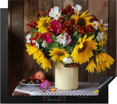 Produktbild von KitchenYeah© Herdabdeckplatte Blumen - Farben - Stilleben , 57x51cm, Küche Deko, Glaskeramikkochfeld Herdabdeckung, Abdeckplatte fùr Kochfeld