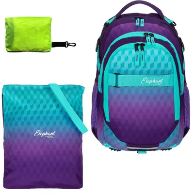 Produktbild von Schulrucksack Mädchen Tasche Schule Laptopfach Ranzen Elephant Hero Signature Rucksack Turnbeutel Regenhülle 3 Teile Set 12868 Violett Cube +rtp