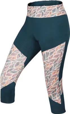 Dunkelblaue 3/4 Leggings mit buntem Blattmuster von Ocun; ideal für Damen.