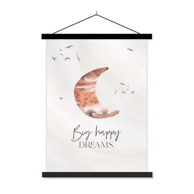 Produktbild von MuchoWow® Textilposter Kinder - Sprichwörter - Große glückliche Träume - Jungen - Mädchen - Aquarellieren 60x80 cm mit schwarzem Rahmen - Plakathalter