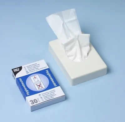 Produktbild von 1500 Hygienebeutel 28,5 cm x 8 cm x 7 cm weiss im Spenderkarton