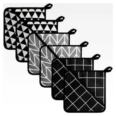 Produktbild von Hitzebeständige Topflappen Set, 18 x 18 cm, 6 Stück, Waschbar, Schwarz und Grau