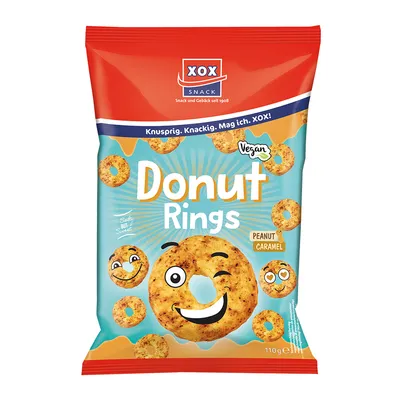 Image de XOX Donut Rings Maïs Cacahuètes Snack saveur sel et caramel 110g