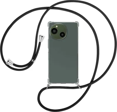 Produktbild von Handykette Backcover-Schutzhülle mit Band (Metall silberfarben) für Sharp Aquos R9 - schwarz