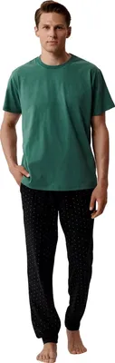 Produktbild von Herrenpyjama Atlantic klassischer Schnitt weich 100% Baumwolle grün schwarz rot L