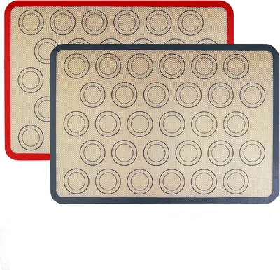 Produktbild von 2-teilige Backmatte für Macarons, rot und schwarz, antihaftbeschichtet, wiederverwendbar, Silikon-Backmatte für Macarons, Kekse, Brot, Kuchen, Pizza, 42 x 29,5 cm