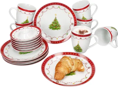 Zdjęcie produktu dla 18-częściowy zestaw śniadaniowy Christmas dream porcelana 6 os. talerze kubki kieliszki do jajek