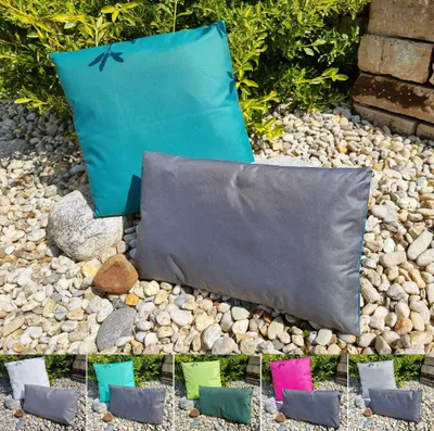 Produktbild von JACK 2er Set 2-farbiges Wende Outdoor Lounge Kissen 45x45cm + 30x50cm Dekokissen Inkl. Füllung Wasserfest Garten Lotus Effekt, Farbe:Petrol - Anthrazit