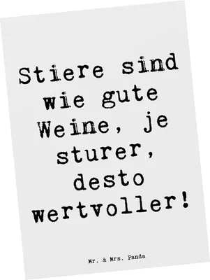 Produktbild von Mr. & Mrs. Panda Grußkarte Spruch Sturer Stier - Weiß - Geschenk, Postkarten, bildkarte, Sturheit, Ansichtskarten, Geschenke Astrologie, Postkarte, Einzigartig, Humor