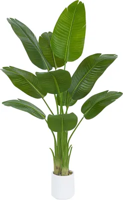 Image de Fleur d'oiseau de paradis artificielle (150 cm), grand bananier tropical artificiel avec 10 feuilles, plantes artificielles réalistes dans un pot blanc pour la décoration de la maison, du bureau, de la chambre et du jardin