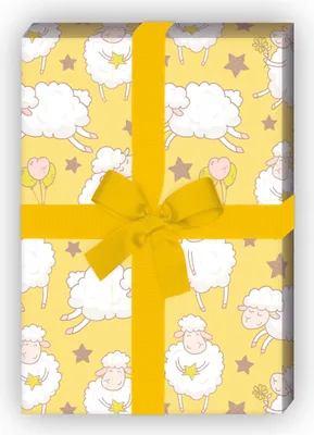 Produktbild von Lustiges Schäfchen Geschenkpapier mit Sternen, Dekorpapier, gelb - G11881, 32 x 48cm