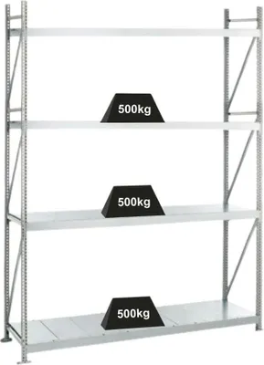 Produktbild von Schulte Weitspannregal mit Stahlpaneelen WS 3000 | Grundregal | HxBxT 250x225x100cm | 4 Ebenen | Fachlast 500kg | Verzinkt
