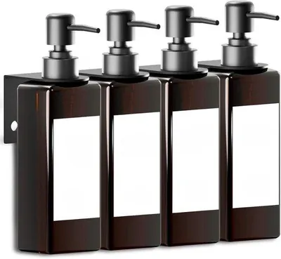 Produktbild von Famanu Seifenspender Wandmontage ohne Bohren - Set von 4 Duschausgaben 500 ml - Braun