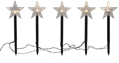Immagine prodotto di Bastoncini luminosi a LED da giardino, set di 5 - 35 cm ciascuno - decorazione natalizia da balcone, spina da giardino bianco caldo con timer