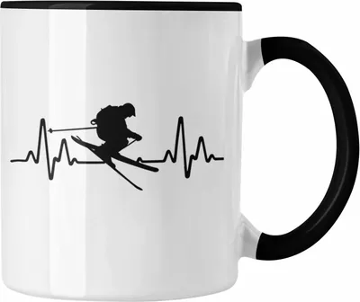 Produktbild von Trendation - Ski Tasse Geschenk Grafik Herzschlag Geschenkidee Skifahrer Geschenk Winter (Schwarz)