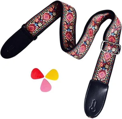 Image de Sangle pour guitare acoustique - pour guitares acoustiques - sangle en nylon rouge - idéale pour les débutants - 146 cm