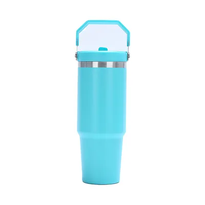 Produktbild von Thermobecher,30 oz Vakuumisolierter Edelstahlbecher, Isolierbecher mit Rutschfest, Kalt und Warmhalteeigenschaft,himmelblau