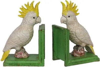 Produktbild von Skulptur Figur Buchstützen Gusseisen Kakadu 2er Set