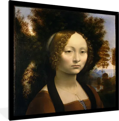 Produktbild von MuchoWow® MuchoWow® Gerahmtes Poster Ginevra de' Benci - Leonardo da Vinci 40x40 cm - Poster mit zchwarzem Bilderrahmen - Mit Rahmen - Wanddekoration Schlafzimmer