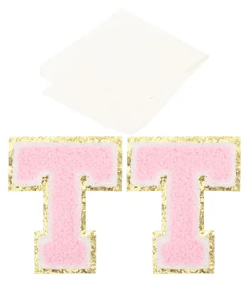 Aufbügelbare Buchstaben-Patches, 2er-Set, Chenille, rosa, T, 8 x 6,8 cm
