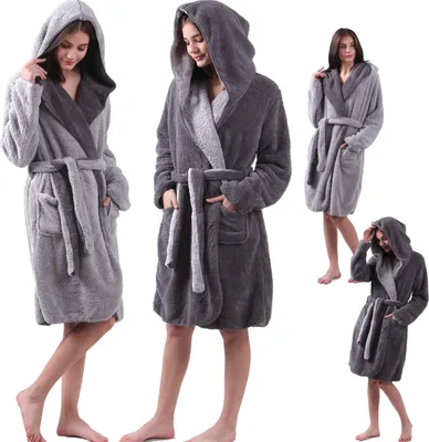 Produktbild von HOMELEVEL Sherpa Wende Bademantel Lammfell Optik für Damen und Herren mit Kapuze Morgenmantel Hausmantel