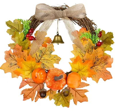 Herbstkranz 30 cm mit Kunstkürbis, Ahornblättern und Beeren
