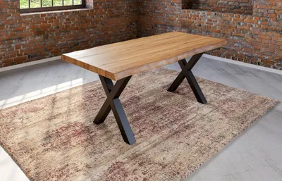 Produktbild von Esstisch Baumkante massiv Akazie natur 260 x 100 schwarz X-Gestell XEREZ