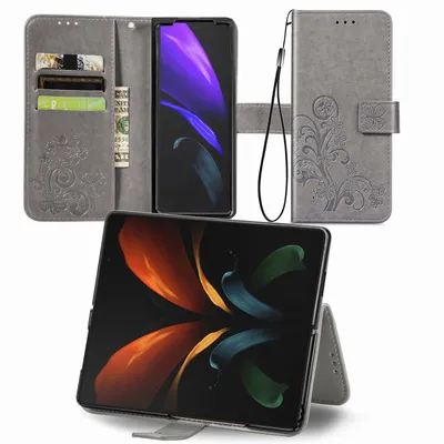 Image de Coque de protection pour téléphone, compatible avec le Samsung Galaxy Z Fold4 5G, avec porte-cartes, couleur : gris