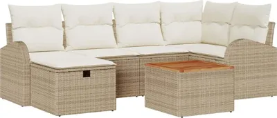 Produktbild von vidaXL Gartensofa-set 7 stk. Beige Poly Rattan