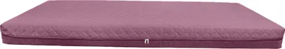 A quilted mattress cover in a soft pink color is shown against a white background.