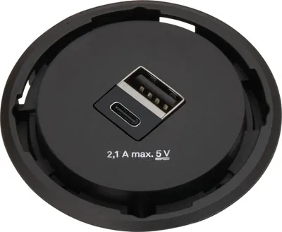 Produktbild von Evoline One USB-Charger 2-fach Typ A+C, Einbau Buchse ø 59 mm, KS schwarz