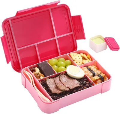 Produktbild von Lunchbox KinderLunchbox, Brotdose–1300ML BPA Frei Bento Box Mit 5 Fächern mit Besteck,Rot