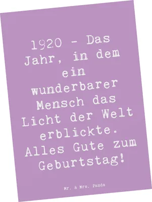 Produktbild von Mr. & Mrs. Panda Postkarte Spruch 1920 Geburtstag - Lavendeltraum - Geschenk, einzigartiges Geburtstagsgeschenk, Postkarten, bildkarte, Grußkarte, Ansichtskarten, Feier
