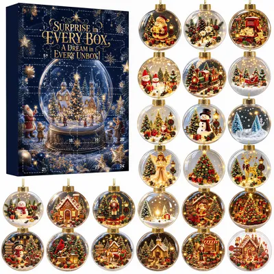 Produktbild von Adventskalender 24 Tage mit Kristallkugel Acryl Anhänger,2D Christbaumschmuck Weihnachtskalender für Kinder und Erwachsene
