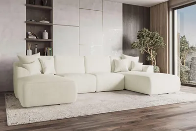 Produktbild von 99rooms Gusto Wohnlandschaft Cordstoff POSO Creme mit Schlaffunktion