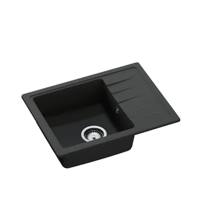 Produktbild von GranMaster Gracia Granitspüle 1 Becken mit Abtropffläche - Küchenspüle, Einbauspüle, Einzelbecken 58x44x16,4 cm - Schwarz Matt