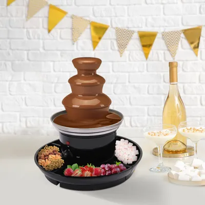Image de fontaine à chocolat électrique à 3 étages en acier inoxydable Machine à fondre le chocolat Fondue au chocolat Chute d'eau en chocolat pour les fêtes de famille