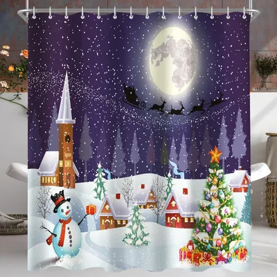 Image de Rideau de douche Noël 240x200cm Antimoisissure Hydrofuge