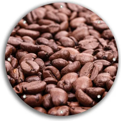 Produktbild von Wallario rundes Outdoor-Poster für Garten oder Balkon, Motiv Frisch geröstete Kaffeebohnen, 30 cm Durchmesser