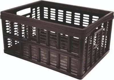 A dark brown folding crate is shown from a slightly elevated side angle against a white background.