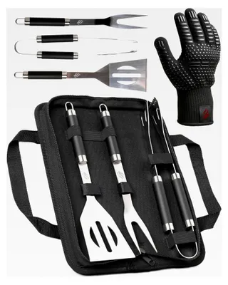 Produktbild von Grillzubehör Set – 4-teiliges Grillbesteck mit Tasche – Grillzange, Grillspachtel, Fleischgabel und hitzebeständiger Handschuh