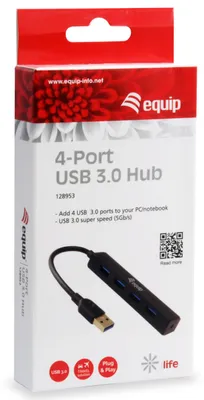 Produktbild von Equip 128953, USB 3.2 Gen 1 (3.1 Gen 1) Type-A, USB 3.2 Gen 1 (3.1 Gen 1) Type-A, 5000 Mbit/s, Schwarz, Kunststoff, USB