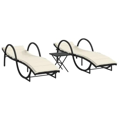 Produktbild von Sonnenliegen 2 Stk. mit Tisch Schwarz Poly Rattan