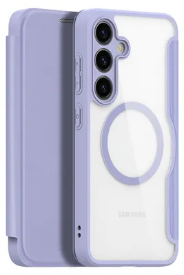 A close-up studio shot of a phone case with a flip cover.