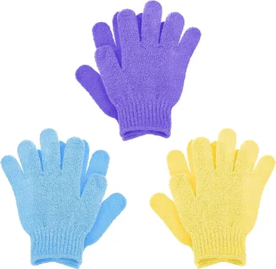 Produktbild von Peeling-Handschuhe aus Bambus Peeling-Handschuh Körperpeeling Waschlappen Scheuerhandschuh für Dusche Spa Massage und abgestorbene Haut Luffa 6 Stück (Gelb/Blau/Violett)