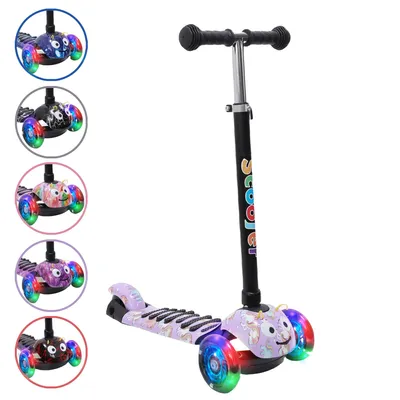 Produktbild von Habib 3D Kinderroller 3-Rad mit LED Licht | Klappbar & Verstellbar: Helllila
